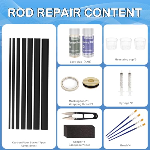 Aventik Fishing Rod Repair Kit Complete with Accesssories, Carbon Fiber Stick Fishing Pole Repair Kit for Broken Fishing P...