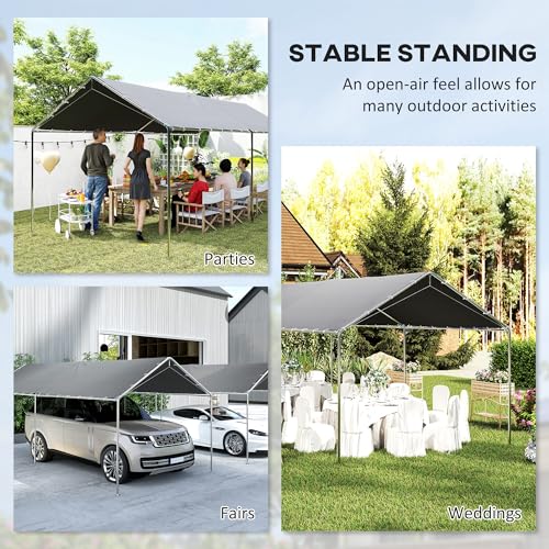 Outsunny 10'x20' Carport Outdoor Heavy Duty Party Tent Galvanized Car Canopy with Included Anchor Kit, 3 Reinforced Steel ...