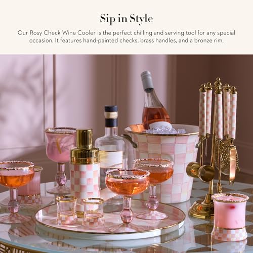 MACKENZIE-CHILDS Wine Cooler, Champagne and Wine Bucket, Ice Bucket, Pink-and-White Rosy Check