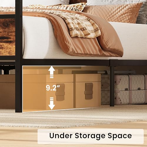 LIKIMIO Canopy Bed Frame Queen with Storage Headboard & Charging Station, Sturdy Metal Platform Bed with 4 Removable Post...