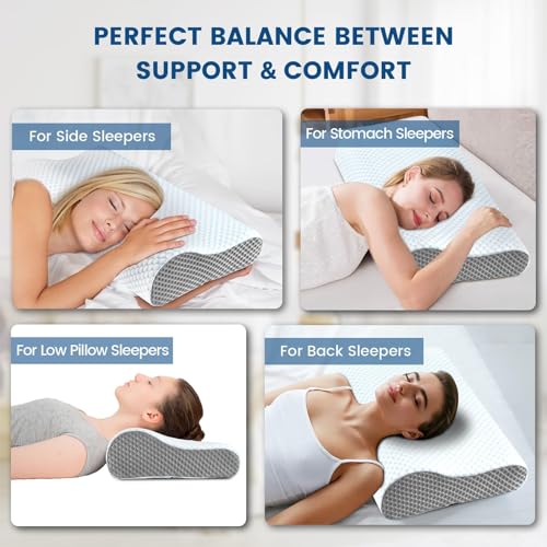 Memory Foam Pillows Neck Pillow Bed Pillow for Sleeping, Ergonomic Cervical Pillow for Neck and Shoulder Pain Relief,Ortho...