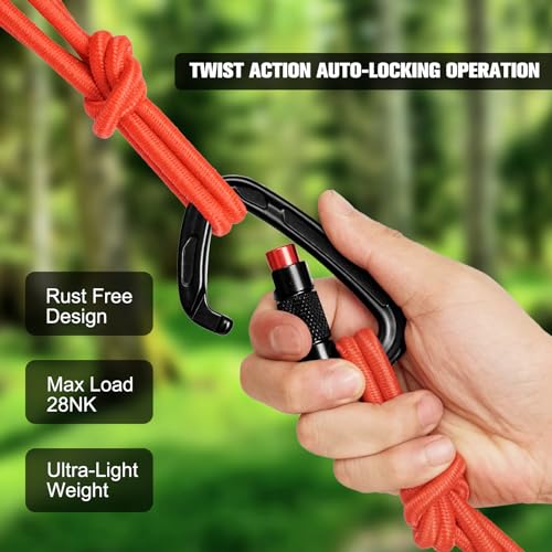 Auto Locking Carabiner Clips - 28KN (6172lbs) Heavy Duty Caribeaners ，4PCS Large Carabiner Clip for Keychains，Hammock，Camp...