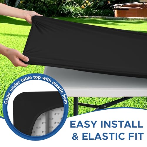 Enjoyidea Fitted Tablecloth for 6 Foot Rectangle Tables-6 Pack Black Elastic Outdoor Picnic Table Cover-Spandex Stretch Fo...