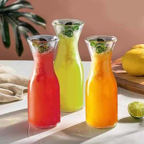 Glass Carafe with Bamboo Lid,35 Oz Beverage Dispensers Carafe,Mimosa Bar Supplies,Clear Glass Pitcher with Name Labels for...