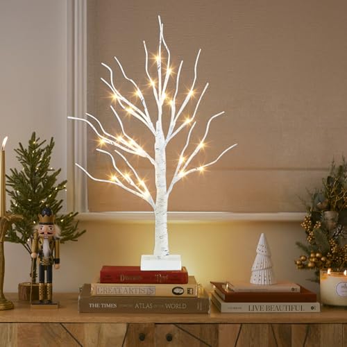 PEIDUO Artificial Tree for Christmas Decorations, 2FT Birch Tree with LED Lights, Warm White Fairy Lights Spirit Tree Lamp...