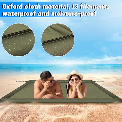 RunNico Waterproof Walled Beach Blanket, Enclosed Beach Mat with Stakes and Storage Bag, Sandproof Ground Blanket for Outd...
