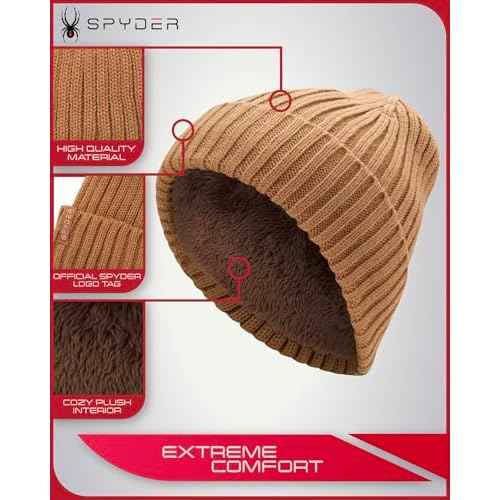 Spyder Women's Beanie - Cozy Plush Sherpa Lined Ribbed Cuff Winter Hat for Women with Embroidered and Woven Logo Patch