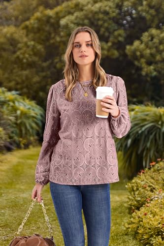 OFEEFAN Blouses for Women Dressy Casual Spring Tops 2026 Summer Outfits Flower Lace Crochet Long Sleeve Shirts