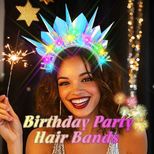 Zoestar Light Up Happy Birthday Headband Led Pearls Hair Bands Sparkly Birthday Crown Party Hair Accessories Women