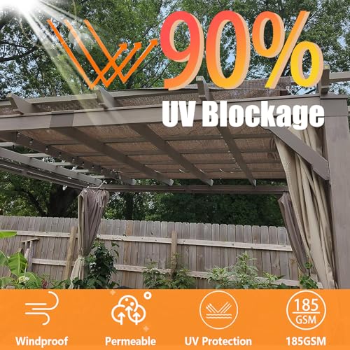 90% 12x15ft Sun Shade Cloth for Outdoor Deck Backyard Patio Garden Pergola Cover Canopy Mocha