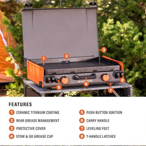Blackstones Adventure Ready 20"x14" 2-Burner Propane Camping Griddle with Latching Hood, Portable Flat Top Grill for Outdo...