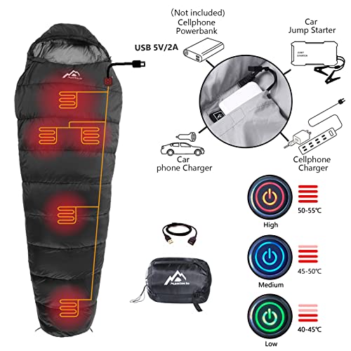 MANTUOLE Heated Sleeping Bag 5pcs Multi USB Power Support Heating Pads,Operated with Battery Power Bank or Other USB Power...