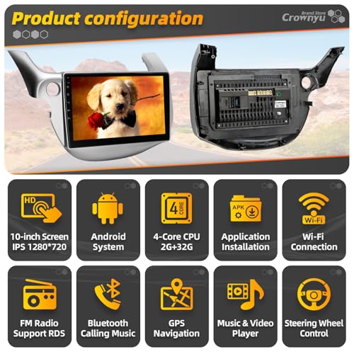 Crownyu for FIT 2009-2013 Radio Compatible with Wirelessly Carplay Android Auto Upgrade Android Car Stereo Bluetooth Navig...