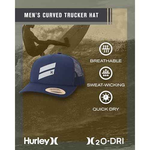 Hurley Men's Trucker Hat - Lightweight Breathable Poly Mesh Back Curved Bill Baseball Cap with Adjustable Snap Closure