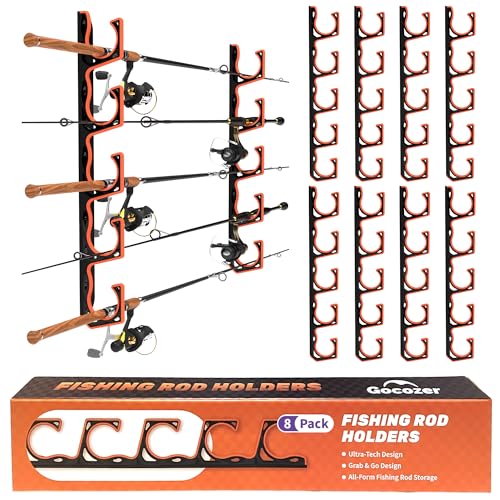 Gocozer Fishing Rod Holder for Garage, H5 Wall or Ceiling Mounted Fishing Pole Holders with Soft Protective Pad, Fishing R...