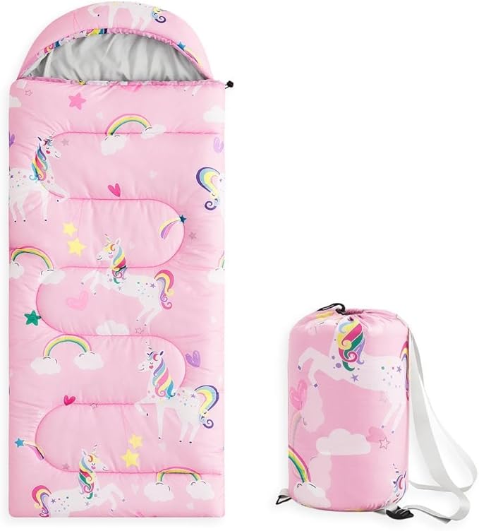 Wake In Cloud - Kids Sleeping Bag for Girls Toddlers, Camping in Warm Cold Weather, Backpacking Lightweight Compact Outdoo...