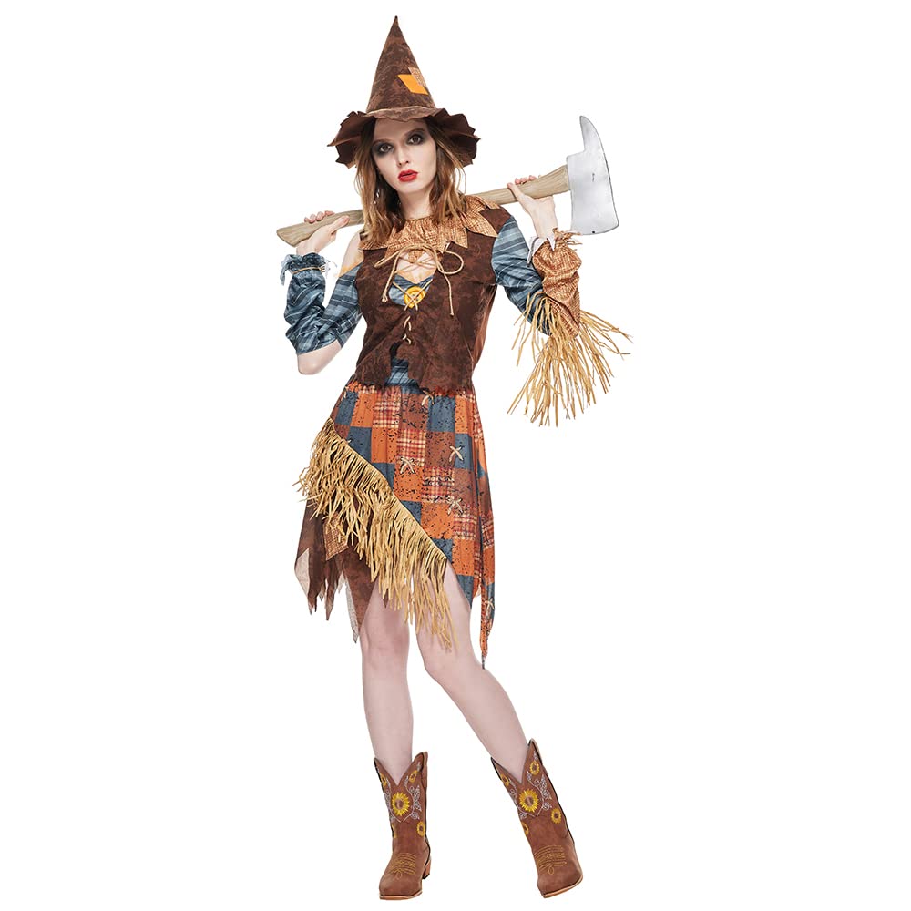 EraSpooky Women Wicked Scarecrow Costume Adult Halloween Straw Dress Kit