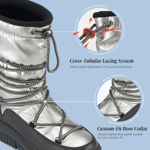 HISEA Snow Boots for Women Waterproof, Warm Fleece Lined Rain Boots for Winter Ski Cold Weather