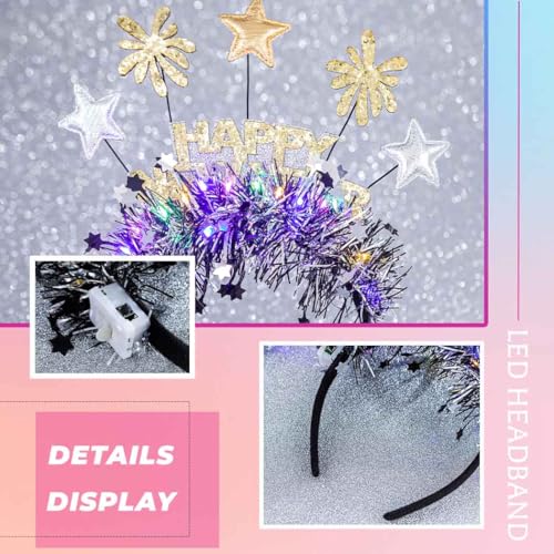 Gangel Light Up New Year Headband LED Christmas Hairband Sparkling Tinsel Headbands Festival Hair Accessories for Women