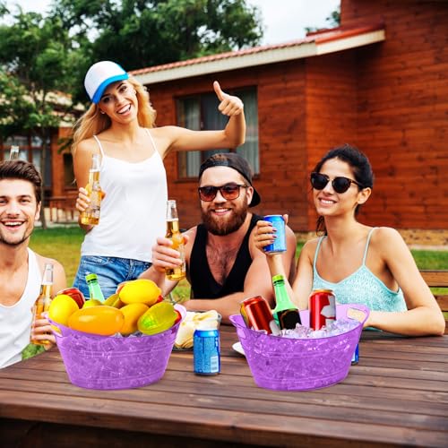 meekoo 6 Pcs Plastic Ice Buckets Bulk with Handles 4.5L Oval Storage Tub Large Capacity Ice Drink Bucket for Party Bar Win...