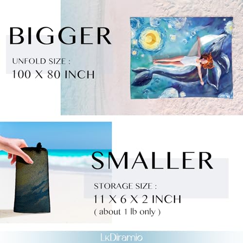 LkDiramio Beach Blanket Sand Proof Waterproof Oversized 100" x 80" Sand Free Mat with Corner Pockets and Mesh Bag for Outd...