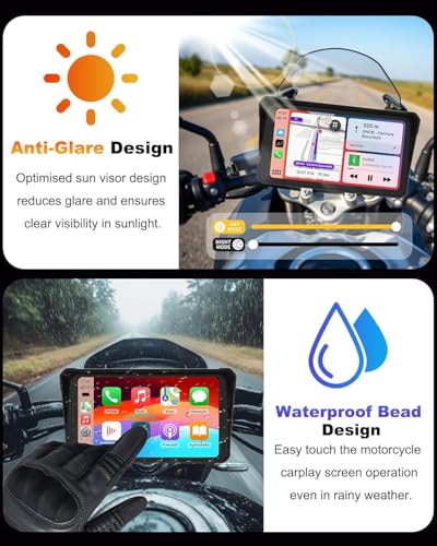 6.25" CarPlay Motorcycle IP67 Waterproof Motorcycles GPS Navigation System Moto Carplay & Android Auto Screen with Dual Bl...