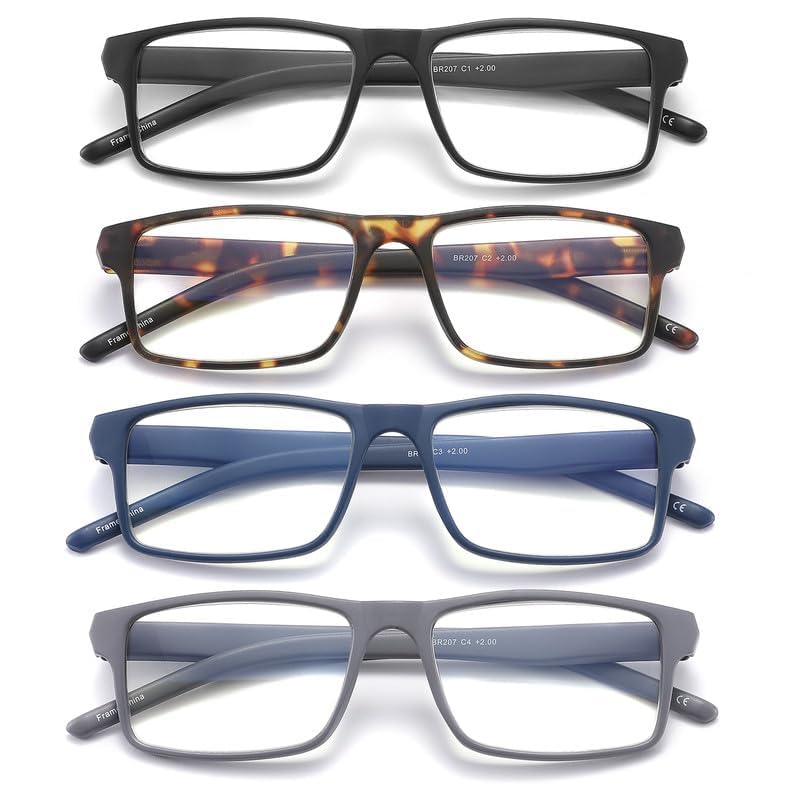JAWSOCK 4 Pack Reading Glasses Blue Light Blocking for Men Women,Rectangular Frame Computer Readers with Spring Hinge,Read...