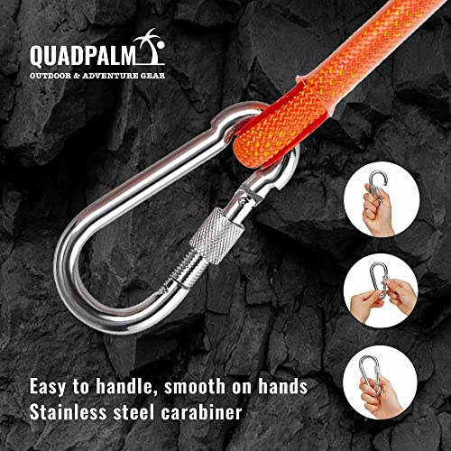 QUADPALM Grappling Hook and Rope 10M (32ft) - Multifunctional Heavy Duty Survival Hook - 4 Stainless Steel Folding Claws -...