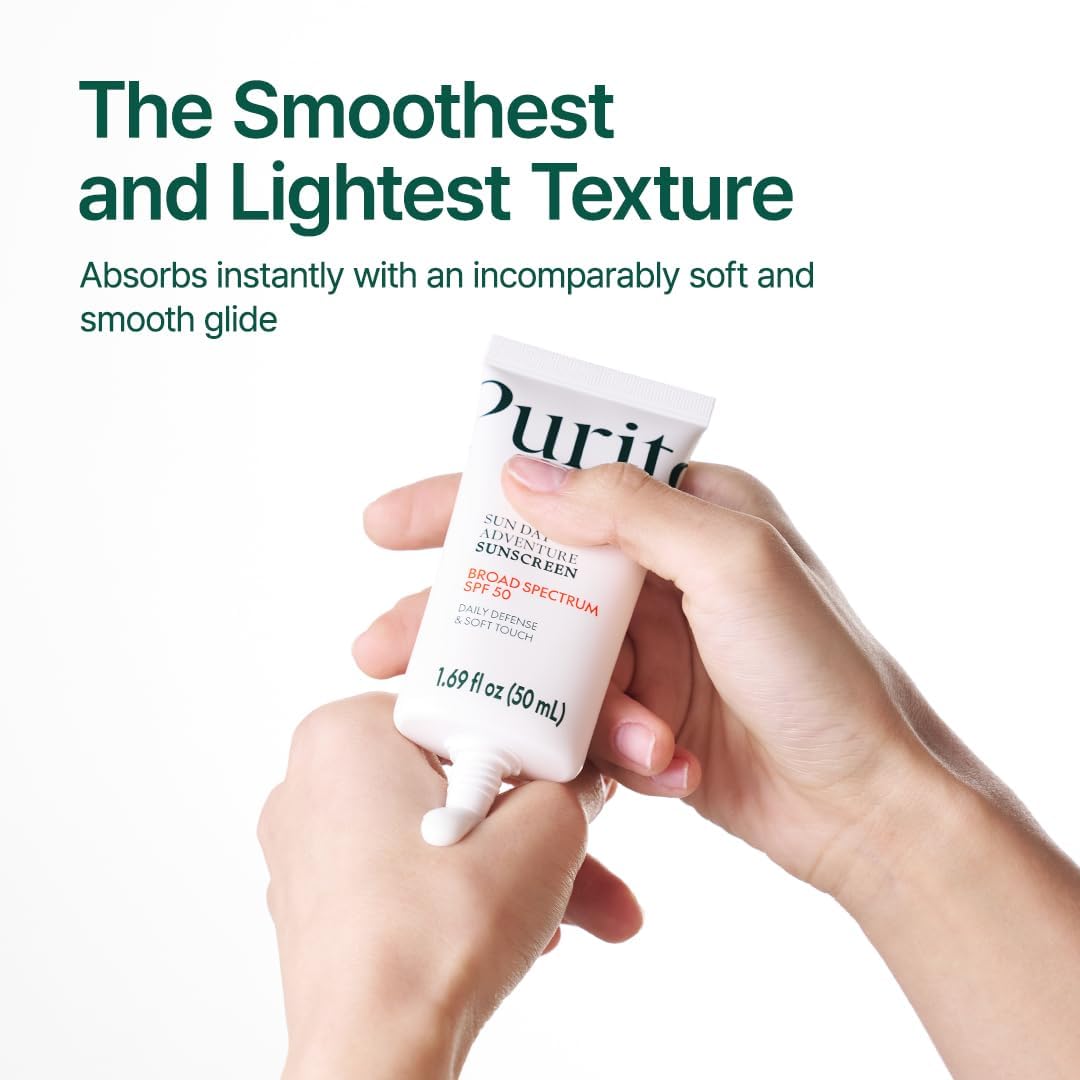 PURITO Sun Day Adventure Korean Sunscreen Smoothest and Lightest Texture Broad Spectrum SPF 50 UVA & UVB Protection No White Cas