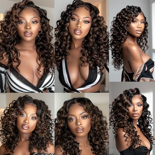 BilltiiWW P1B/30 Bundles Loose Deep Wave Bundles Two Tone Black and Brown Loose Deep Curly Weave Brazilian Human Hair Wet and Wavy for Black Women 20 22 24 Inch