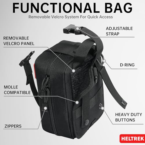 Heltrek Trauma Kit, Compact Tactical IFAK Emergency Survival First Aid Kits Hemostatic Combat Wound Care Molle Pouch with ...