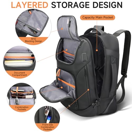 RoyalAnt Backpack for Men, Anti Theft Convertible Laptop Backpack with Wheels,50L Rfid Personal Item Wheeled Backpack for ...