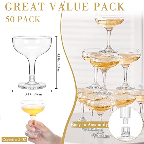 Zopeal 50 Pcs Champagne Glasses 5 oz Unbreakable Plastic Martini Glasses Disposable Wine Cups Stackable Stemmed Champagne ...