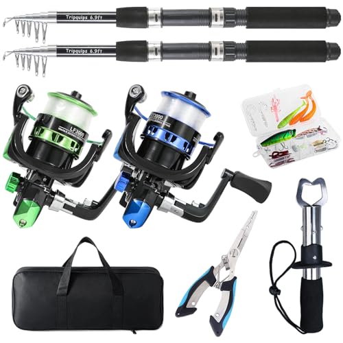 Tripquips Fishing Rod, 2PCS Telescopic Fishing Rod and Reel Combo with Fishing Pliers and Lip Gripper, Pre-Loaded Spinning...