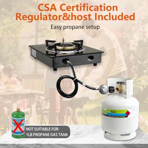 BesNerg Propane Stove 1 Burner Gas Stove, 14500 BTU High-Efficiency Auto Ignition Tempered Glass LPG Cooktop with CSA Regu...