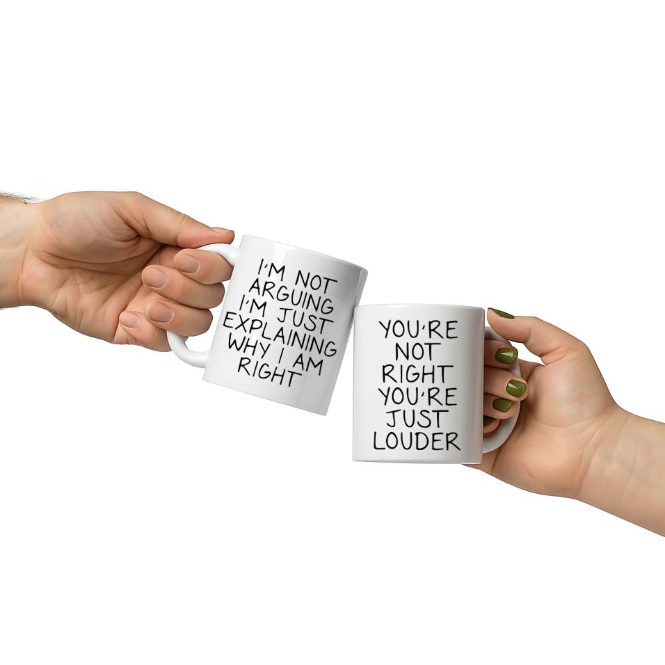 powond Couple Coffee Mugs Set of 2, 11oz Ceramic Cups with Funny Quote Design, Dishwasher & Microwave Safe, Ideal Gift for Anniversary, Wedding, Valentine’s Day, Husband and Wife, Him and Her