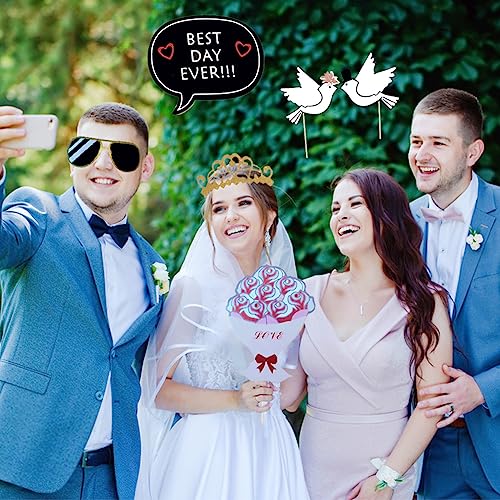 52PCS Wedding Photo Booth Props with Stick Bridal Shower Photo Booth Props Funny Photo Props, Wedding Party Supplies for B...