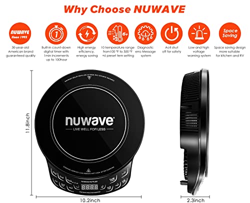 Nuwave Flex Precision Induction Cooktop, 10.25” Shatter-Proof Ceramic Glass, 6.5” Heating Coil, 45 Temps from 100°F to 50...