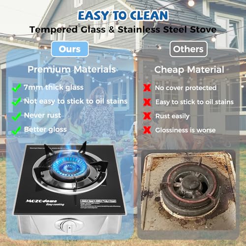 Single Burner Propane Stove 15000 BTU, Portable Gas Propane Stove 1 Burner, Camping Stove Propane with LPG Adapter Hose fo...
