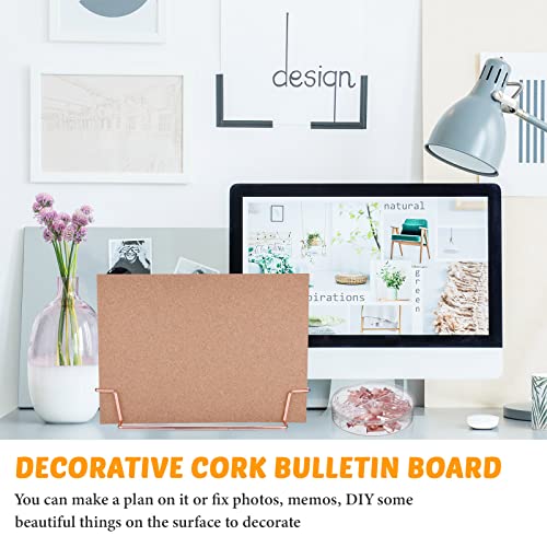 12.6 x 9 Inch Small Desktop Cork Board with Stand Rose Gold Bulletin Memo Message Picture Double Sided Pin Board for Offic...