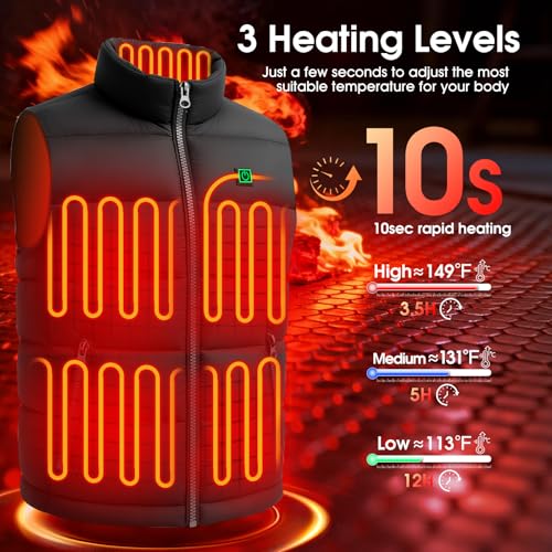 qsvgms Heated Vest for Men, Heated Jacket with 7.4V 16000mAh Battery Pack, Lightweight Rechargeable Heated Vest for Hunt C...