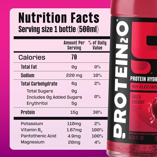 Protein2o Hydration Drink - 2-in-1 Liquid Clear Whey Protein Isolate and Electrolyte Drink - 15g Protein, Vitamins B5, B6...