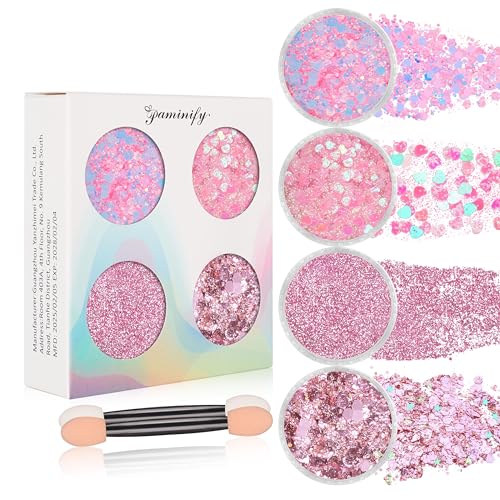 Paminify Pink Face Hair Glitter Gel,10g/pc Body Glitter Mermaid Costume,Singer Concert Outfit for Women,Sparkling Glitter ...
