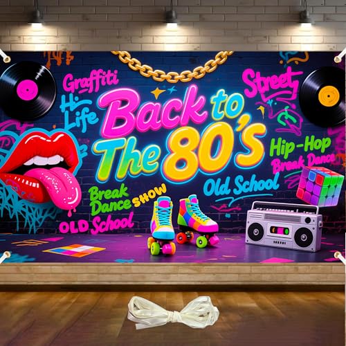 Back to The 80's Backdrop 6x3.6 ft 80s Party Decorations 80s Backdrop Hip Hop Graffiti Wall Birthday Party Supplies 1980 P...