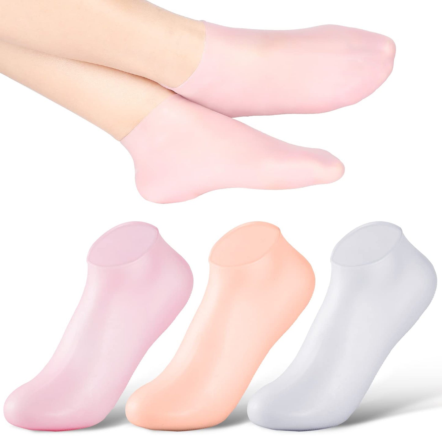 SATINIOR Silicone Socks 3 Pairs Latex Gel Aloe Heel Anti Slip Silicone Moisturizing Socks for Women Men Dry Cracking Skin(X-Larg