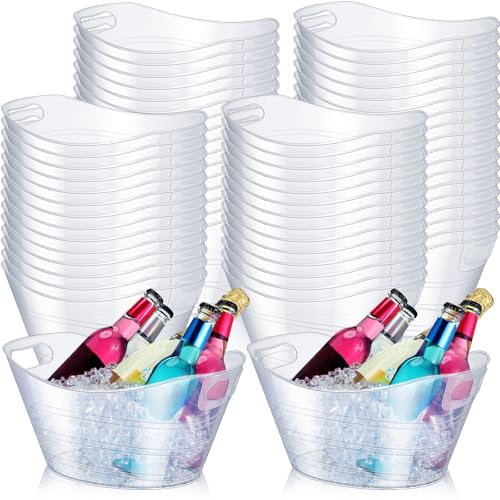 Norme 64 Pcs Oval Storage Tub with Handles, 4.5L Plastic Clear Ice Bucket Wine Beer Champagne Bottle Drink Cooler Tub for ...