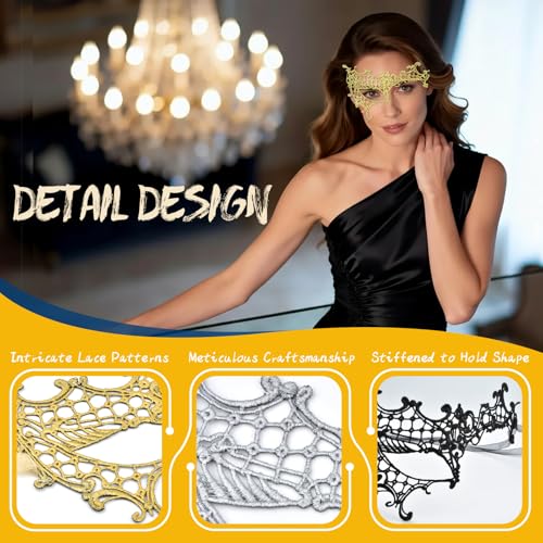 Hoshin Masquerade Mask for Women, Lace Half Face Venetian Masks with Peacock Feathers Mardi Gras Party Masks Costume
