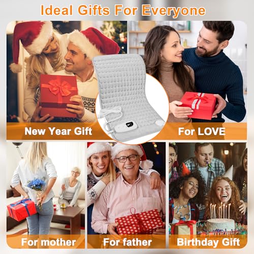 Deepsoon Heating Pad,Electric Heating Pads for Back,Neck,Abdomen,Moist Heating Pad for Shoulder,Knee,Arms,Legs,Dry/Moist Heat & Auto Shut Off,Christmas Gifts for Men and Women,Light Gray,24x12 Inch