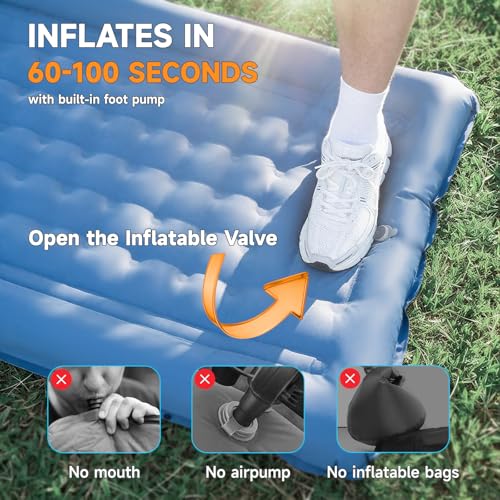 Aonhom Camping Sleeping Pad, 5" Ultralight Inflatable Sleeping Mat with Pillow, Built-in Foot Pump Inflatable Sleeping Pad...