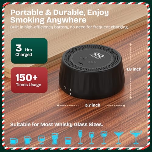 Electric Whiskey Smoker Kit with Led Lights, 4 Reusable Ice Cubes and 6 Flavors Natural Wood Chips, Old Fashioned Bourbon ...